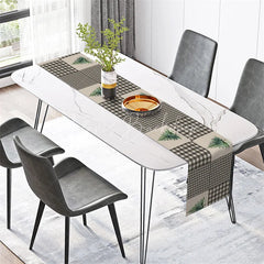 Lofaris Farmhouse Christmas Table Runner Grey Plaid with Pine Trees Rustic Woodland Holiday Decor