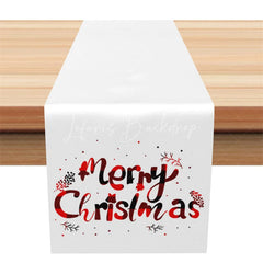 Lofaris Farmhouse Christmas Table Runner White with Plaid Text Modern Minimalist Holiday Decor