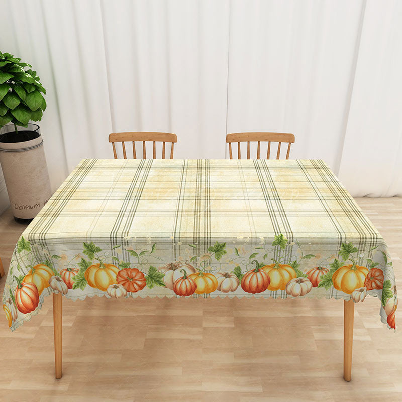 Lofaris Farmhouse Fall Tablecloth with Pumpkins and Green Stripes for Thanksgiving Holiday Autumn Kitchen Decor