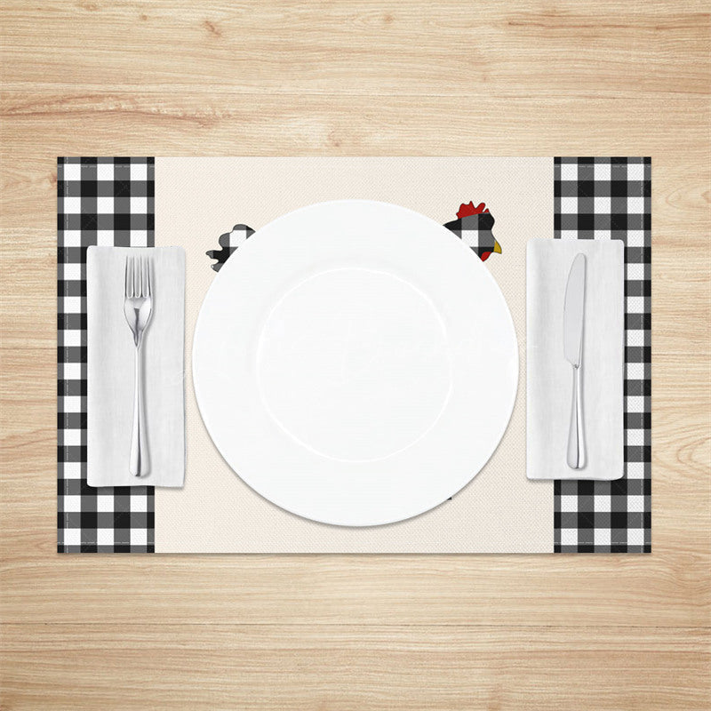 Lofaris Farmhouse Hens Black White Plaid Set of 4 Placemats