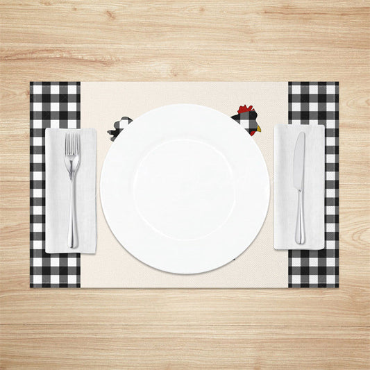 Lofaris Farmhouse Hens Black White Plaid Set of 4 Placemats