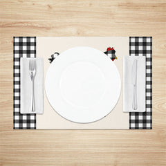 Lofaris Farmhouse Hens Black White Plaid Set of 4 Placemats