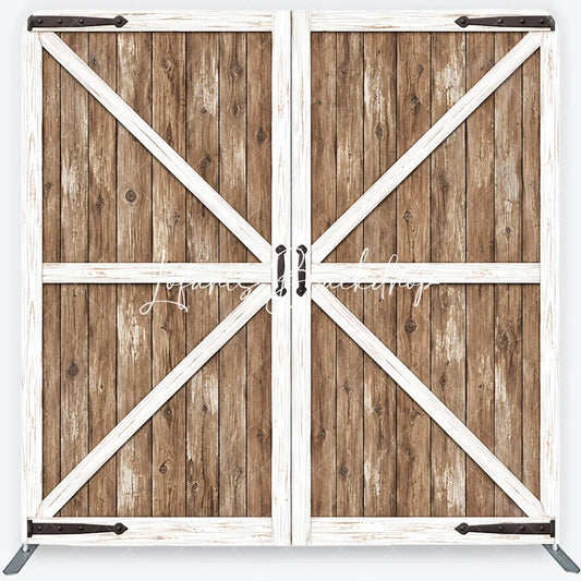 Lofaris Farmhouse Rustic Wooden Barn Door Square Double-Sided Backdrop White X-Brace and Black Handles for Photography