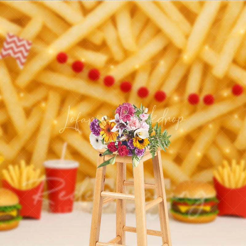 Lofaris Fast Food Burger and Fries Photography Backdrop Junk Theme Birthday Photo Background