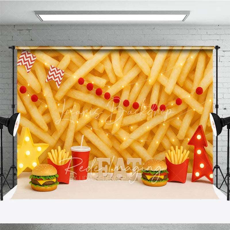 Lofaris Fast Food Burger and Fries Photography Backdrop Junk Theme Birthday Photo Background