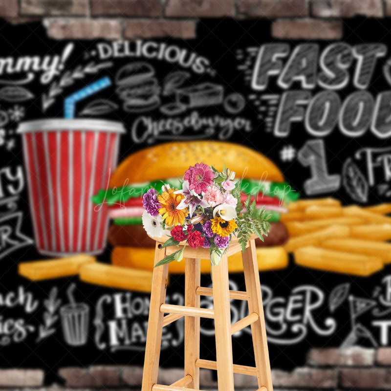 Lofaris Fast Food Hamburger French Fries Cola Party Backdrop
