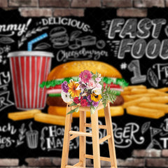 Lofaris Fast Food Hamburger French Fries Cola Party Backdrop