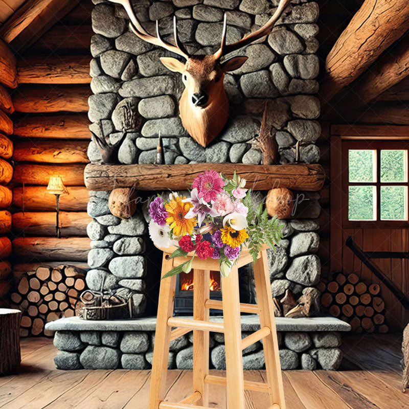 Lofaris Fathers Day Rustic Cabin Bull Skull Photo Backdrop