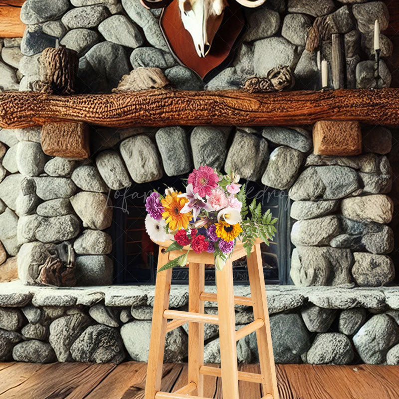 Lofaris Fathers Day Rustic Cabin Skull Fireplace Photo Backdrop