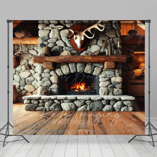 Lofaris Fathers Day Rustic Cabin Skull Fireplace Photo Backdrop
