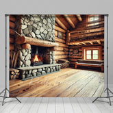 Lofaris Fathers Day Rustic Wood Cabin Fireplace Photo Backdrop