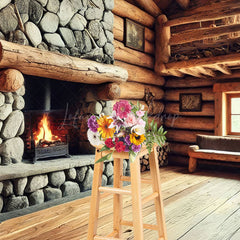 Lofaris Fathers Day Rustic Wood Cabin Fireplace Photo Backdrop