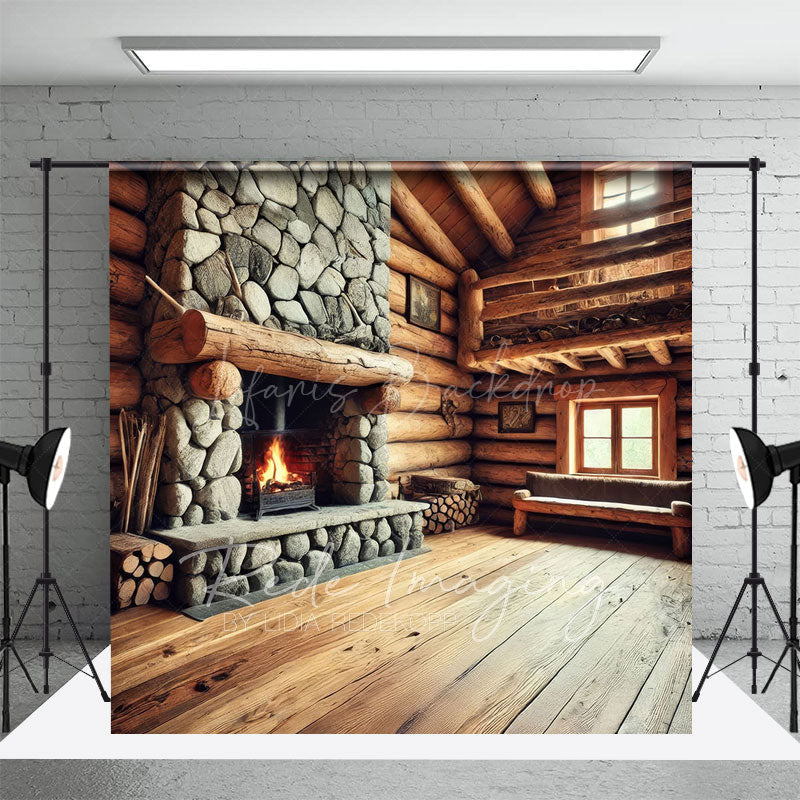 Lofaris Fathers Day Rustic Wood Cabin Fireplace Photo Backdrop