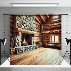 Lofaris Fathers Day Rustic Wood Cabin Fireplace Photo Backdrop