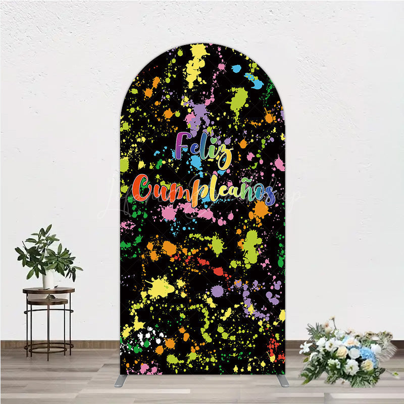 Lofaris Feliz Cumplea?os Arch Backdrop Banner Colorful Paint Splatter Party Decor Spanish Happy Birthday Photo Prop