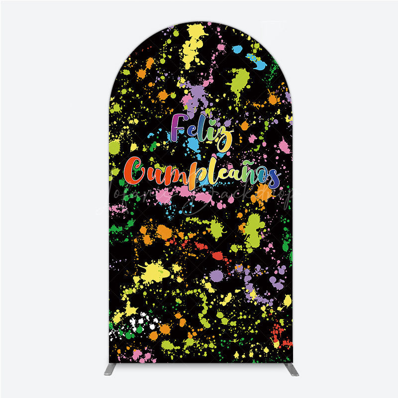 Lofaris Feliz Cumplea?os Arch Backdrop Banner Colorful Paint Splatter Party Decor Spanish Happy Birthday Photo Prop