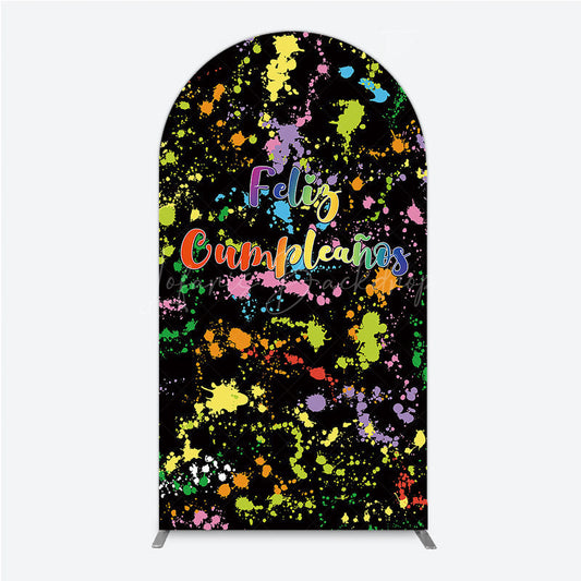 Lofaris Feliz Cumplea?os Arch Backdrop Banner Colorful Paint Splatter Party Decor Spanish Happy Birthday Photo Prop