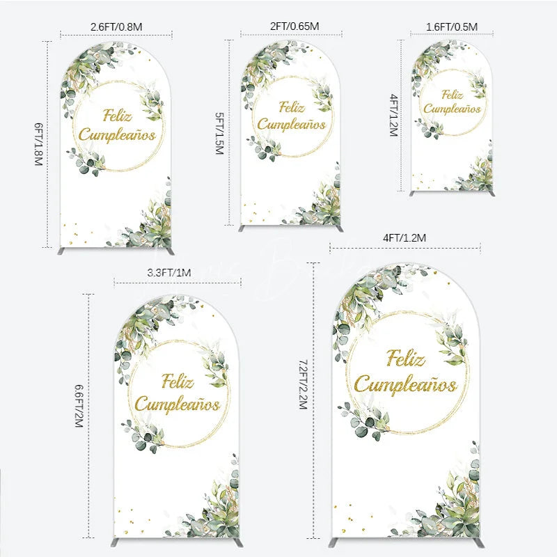 Lofaris Feliz Cumplea?os Arch Backdrop Eucalyptus Greenery Gold Frame Birthday Party Decor