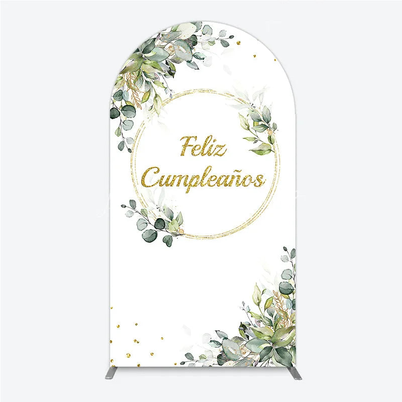 Lofaris Feliz Cumplea?os Arch Backdrop Eucalyptus Greenery Gold Frame Birthday Party Decor