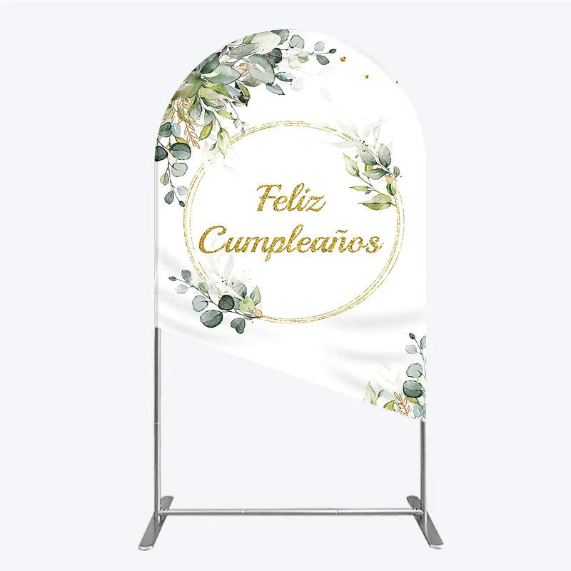 Lofaris Feliz Cumplea?os Arch Backdrop Eucalyptus Greenery Gold Frame Birthday Party Decor