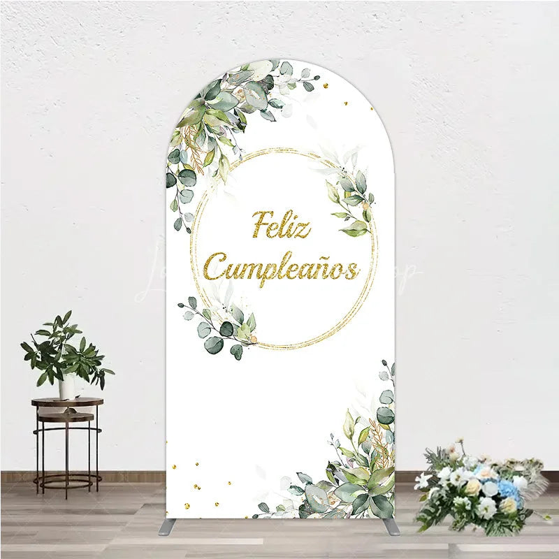 Lofaris Feliz Cumplea?os Arch Backdrop Eucalyptus Greenery Gold Frame Birthday Party Decor
