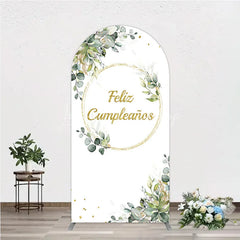 Lofaris Feliz Cumplea?os Arch Backdrop Eucalyptus Greenery Gold Frame Birthday Party Decor