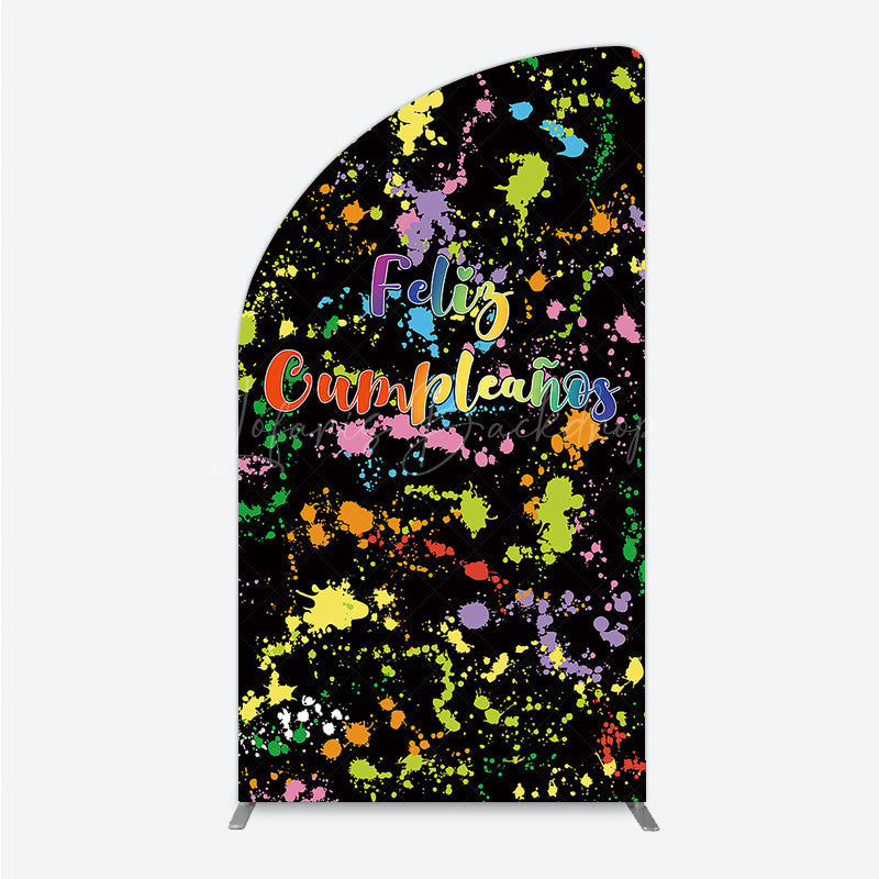 Lofaris Feliz Cumplea?os Half Moon Arch Backdrop Banner Colorful Paint Splatter Party Decor Spanish Happy Birthday Photo Prop