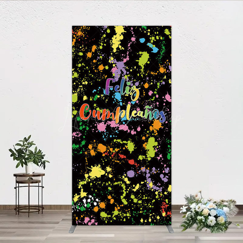 Lofaris Feliz Cumplea?os Rectangle Backdrop Banner Colorful Paint Splatter Party Decor Spanish Happy Birthday Photo Prop