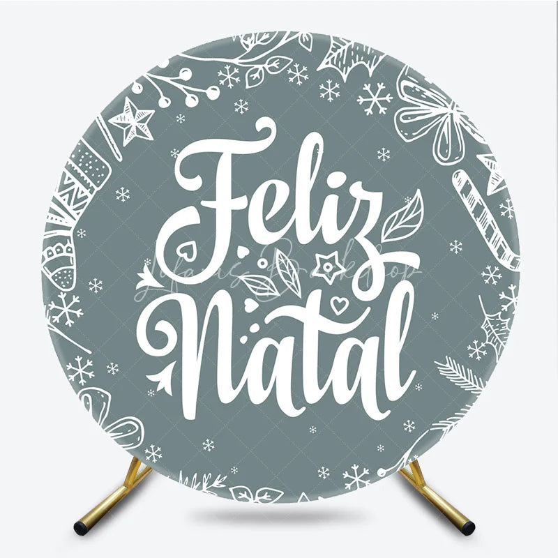 Lofaris Feliz Natal Grey Round Backdrop White Sketch Doodle Christmas Party Decor
