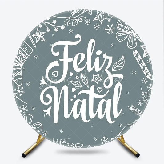 Lofaris Feliz Natal Grey Round Backdrop White Sketch Doodle Christmas Party Decor