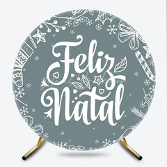Lofaris Feliz Natal Grey Round Backdrop White Sketch Doodle Christmas Party Decor