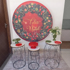 Lofaris Feliz Natal Red Round Backdrop Christmas Wreath Pine Cone Decor Prop