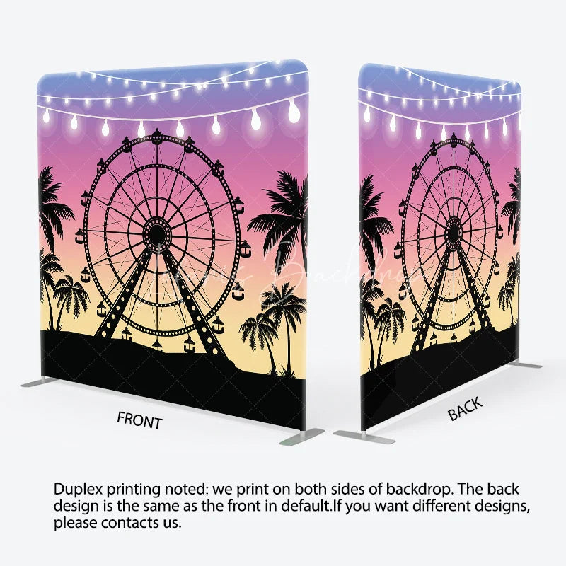 Lofaris Ferris Wheel at Sunset Double-Sided Tension Fabric Backdrop Carnival Festival with Palm Trees Party Photo Booth
