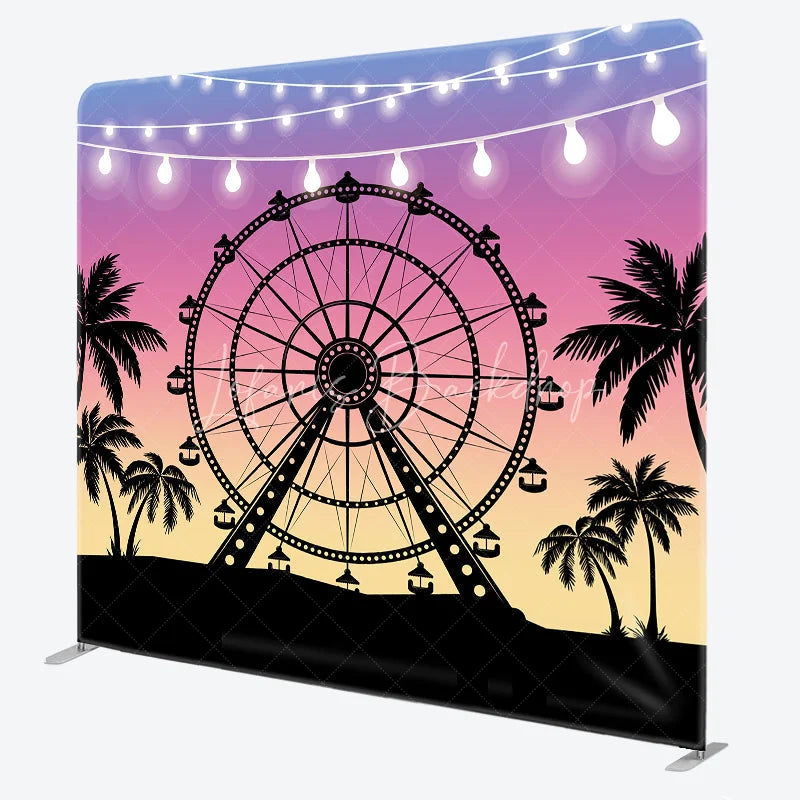 Lofaris Ferris Wheel at Sunset Double-Sided Tension Fabric Backdrop Carnival Festival with Palm Trees Party Photo Booth