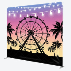Lofaris Ferris Wheel at Sunset Double-Sided Tension Fabric Backdrop Carnival Festival with Palm Trees Party Photo Booth