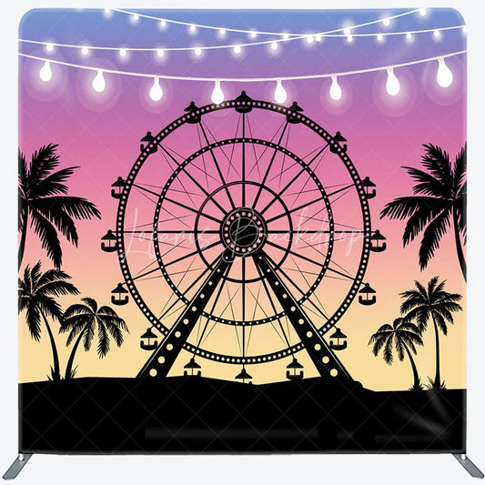 Lofaris Ferris Wheel at Sunset Double-Sided Tension Fabric Backdrop Carnival Festival with Palm Trees Party Photo Booth
