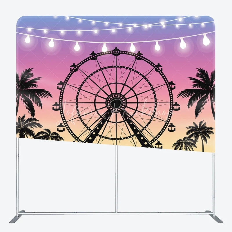 Lofaris Ferris Wheel at Sunset Double-Sided Tension Fabric Backdrop Carnival Festival with Palm Trees Party Photo Booth