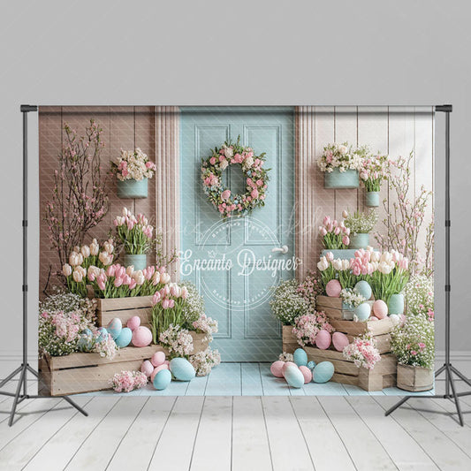 Lofaris Festival Entryway Pink Tulips Easter Egg Backdrop