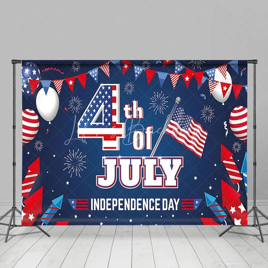 Lofaris Festive 4th of July Independence Day Backdrop American Flag Fireworks Red White Blue Party Decor