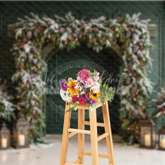 Lofaris Festive Archway Holiday Backdrop with Frosted Pine Pinecones and Warm Lights Elegant Winter Decor