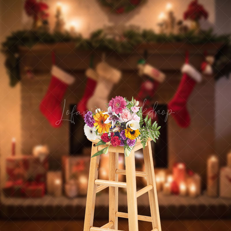 Lofaris Festive Christmas Fireplace Warm Pillows Backdrop