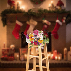 Lofaris Festive Christmas Fireplace Warm Pillows Backdrop