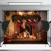 Lofaris Festive Christmas Fireplace Warm Pillows Backdrop