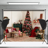 Lofaris Festive Christmas Log Style Dining Room Backdrop