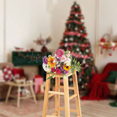 Lofaris Festive Christmas Log Style Dining Room Backdrop