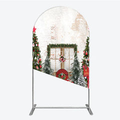 Lofaris Festive Christmas Trees and Red Door Round Top Arch Backdrop Winter Holiday Celebration Photography Decor