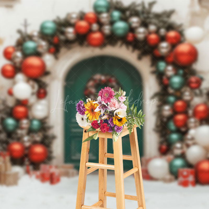 Lofaris Festive Christmas Vibe House Green Door Backdrop