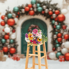 Lofaris Festive Christmas Vibe House Green Door Backdrop