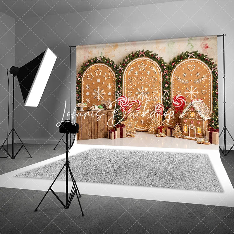 Lofaris Festive Gingerbread House and Snowflake Holiday Backdrop Christmas Garlands Sweet Candy Decor