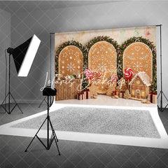 Lofaris Festive Gingerbread House and Snowflake Holiday Backdrop Christmas Garlands Sweet Candy Decor